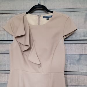 Brooks Brothers Beige Midi Dress with Ruffle Accent